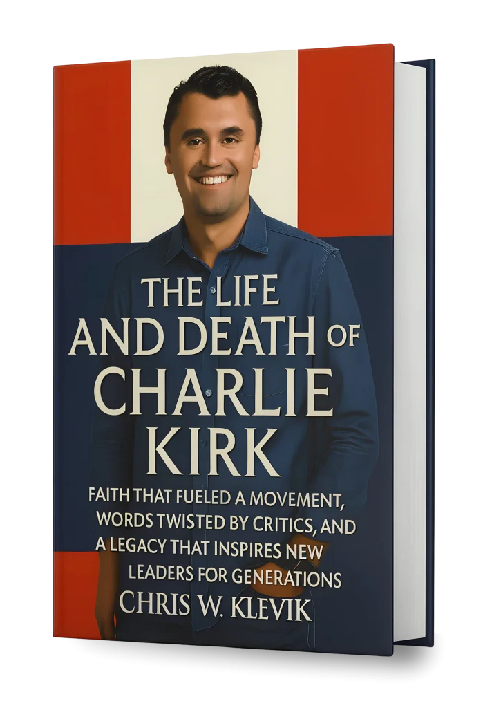 A book cover of "The life and death of Charlie Kirk" by Chris W. Klevik
